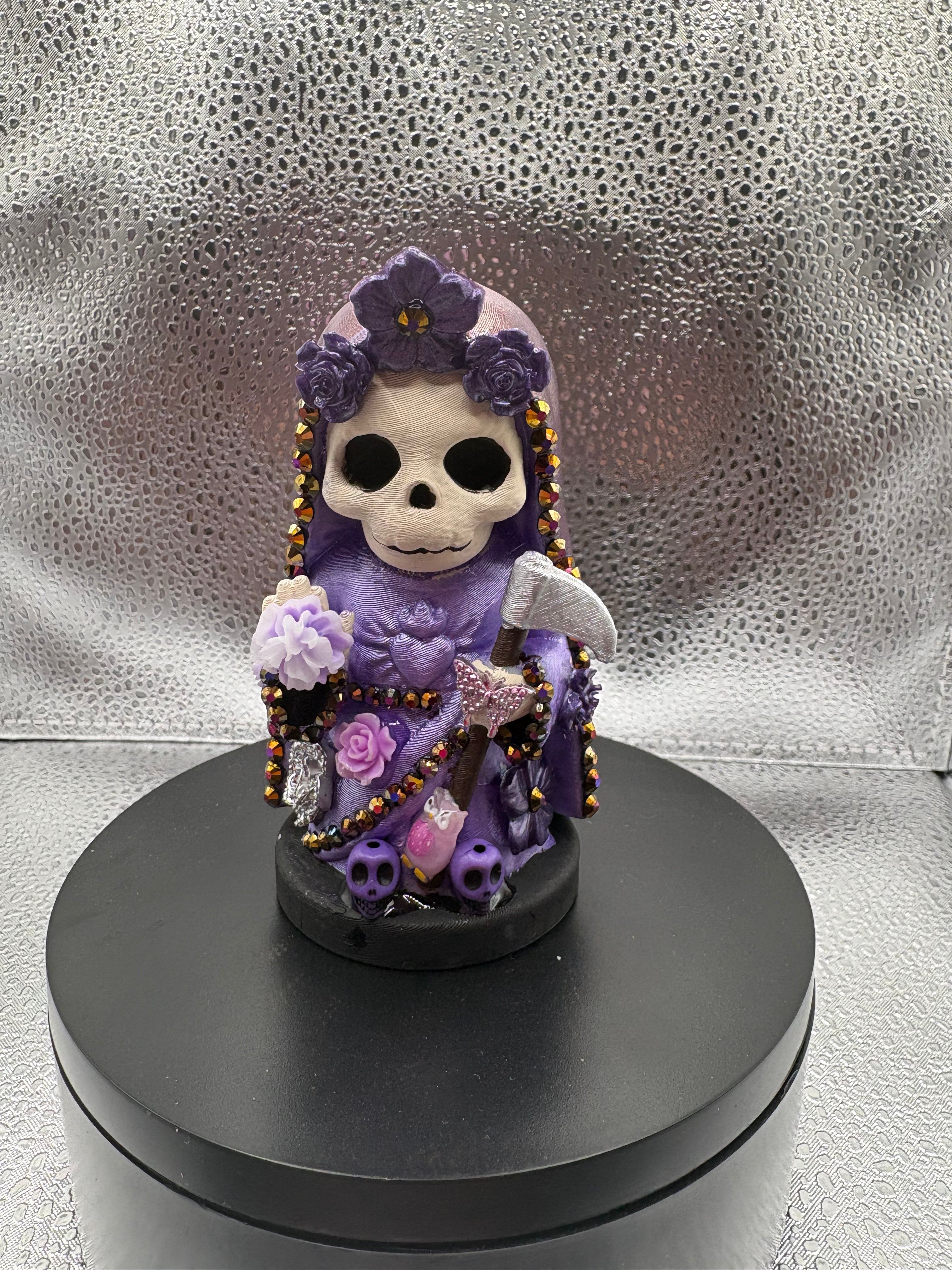3.75" Santa Muerte Statue Purple Gold