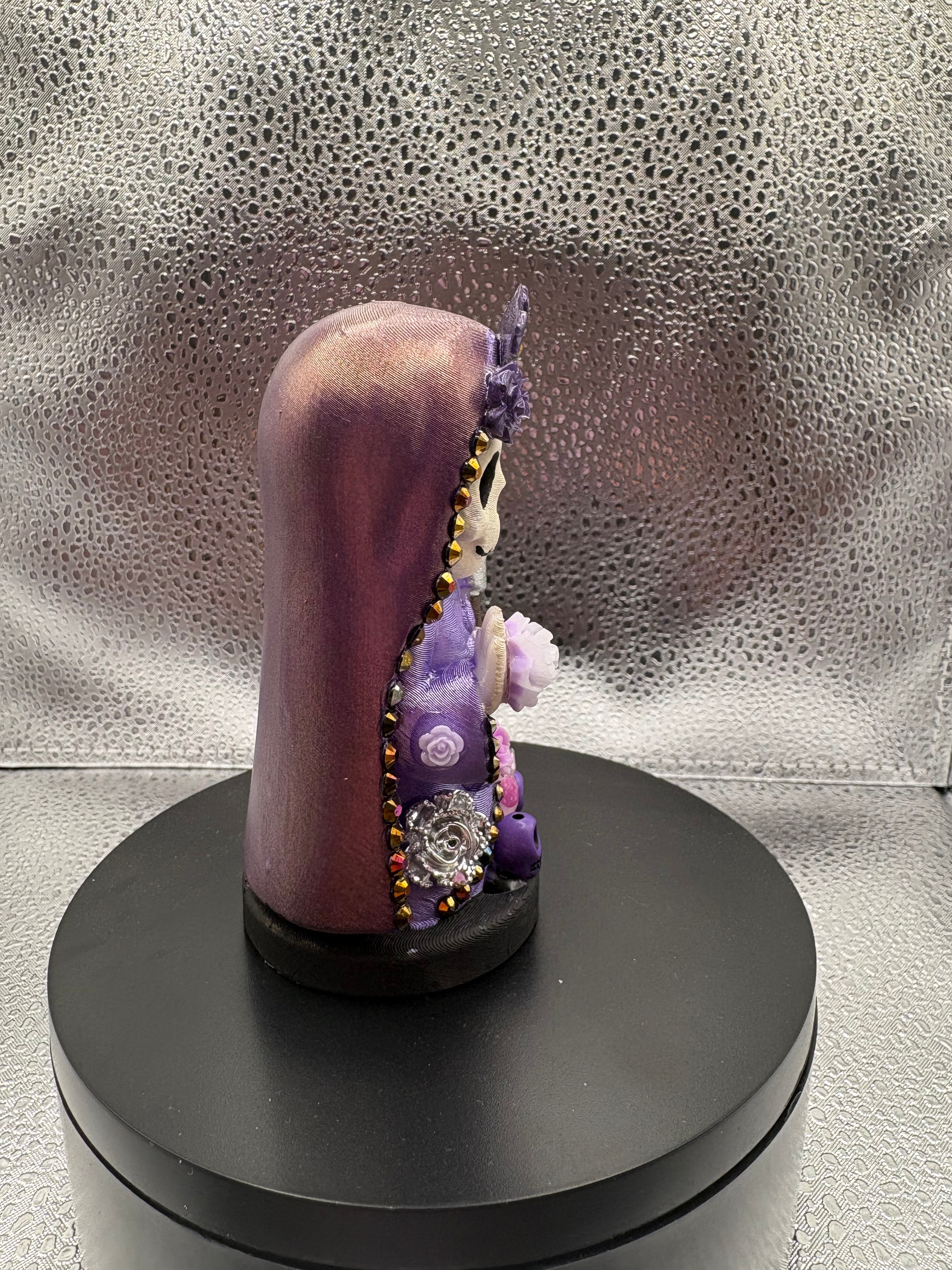 3.75" Santa Muerte Statue Purple Gold