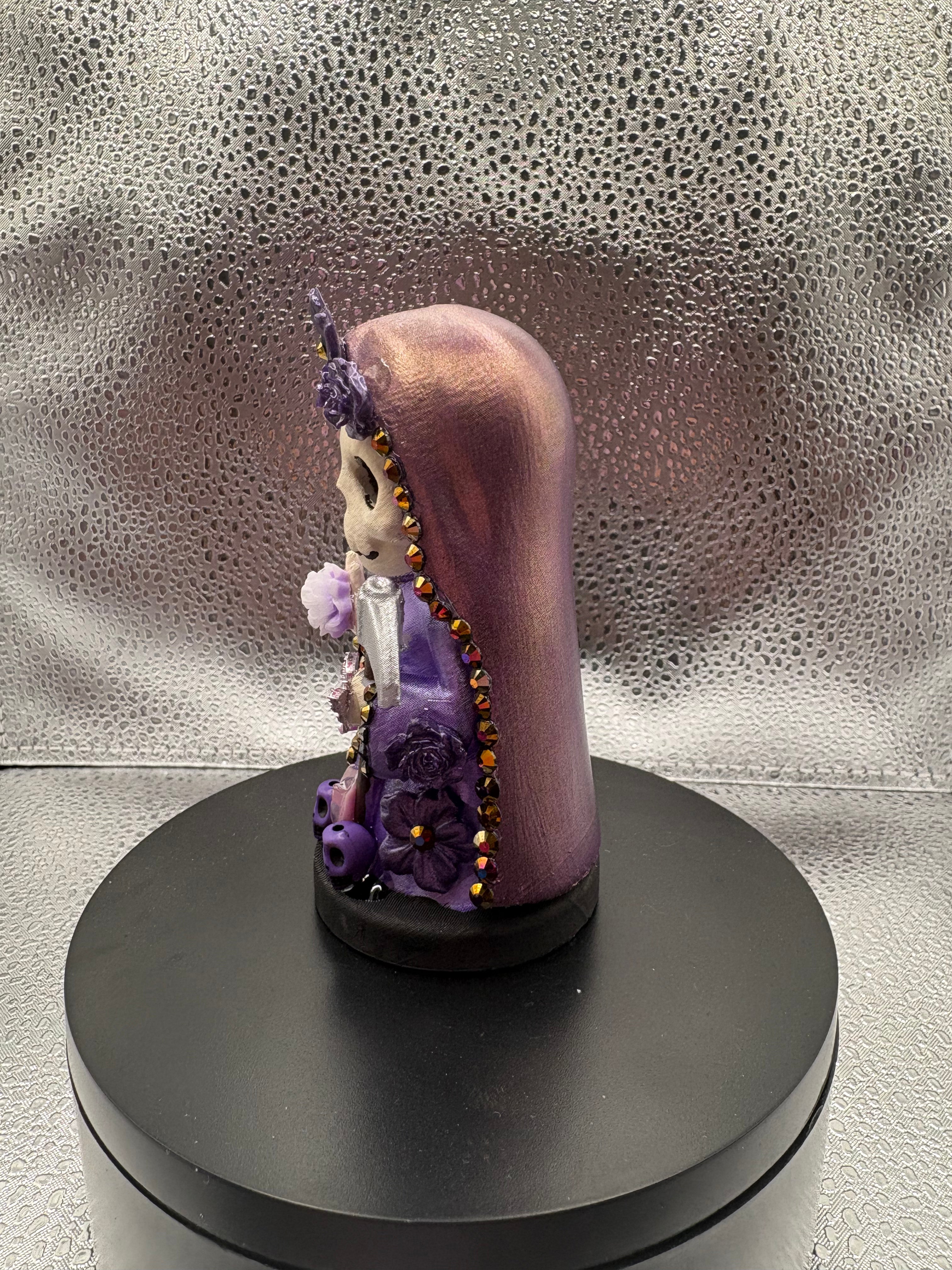3.75" Santa Muerte Statue Purple Gold