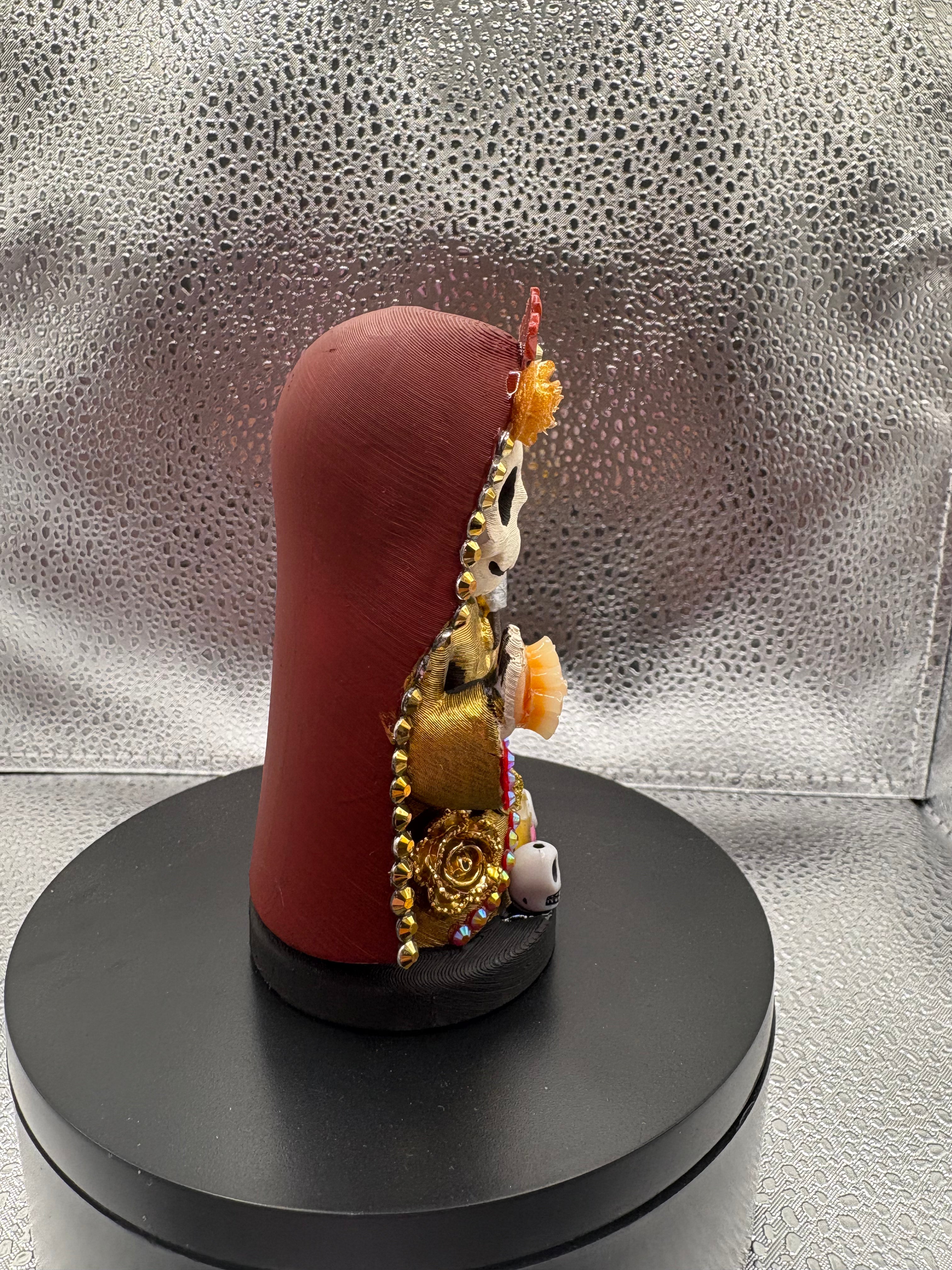 3.75" Santa Muerte Statue Burgundy and Gold