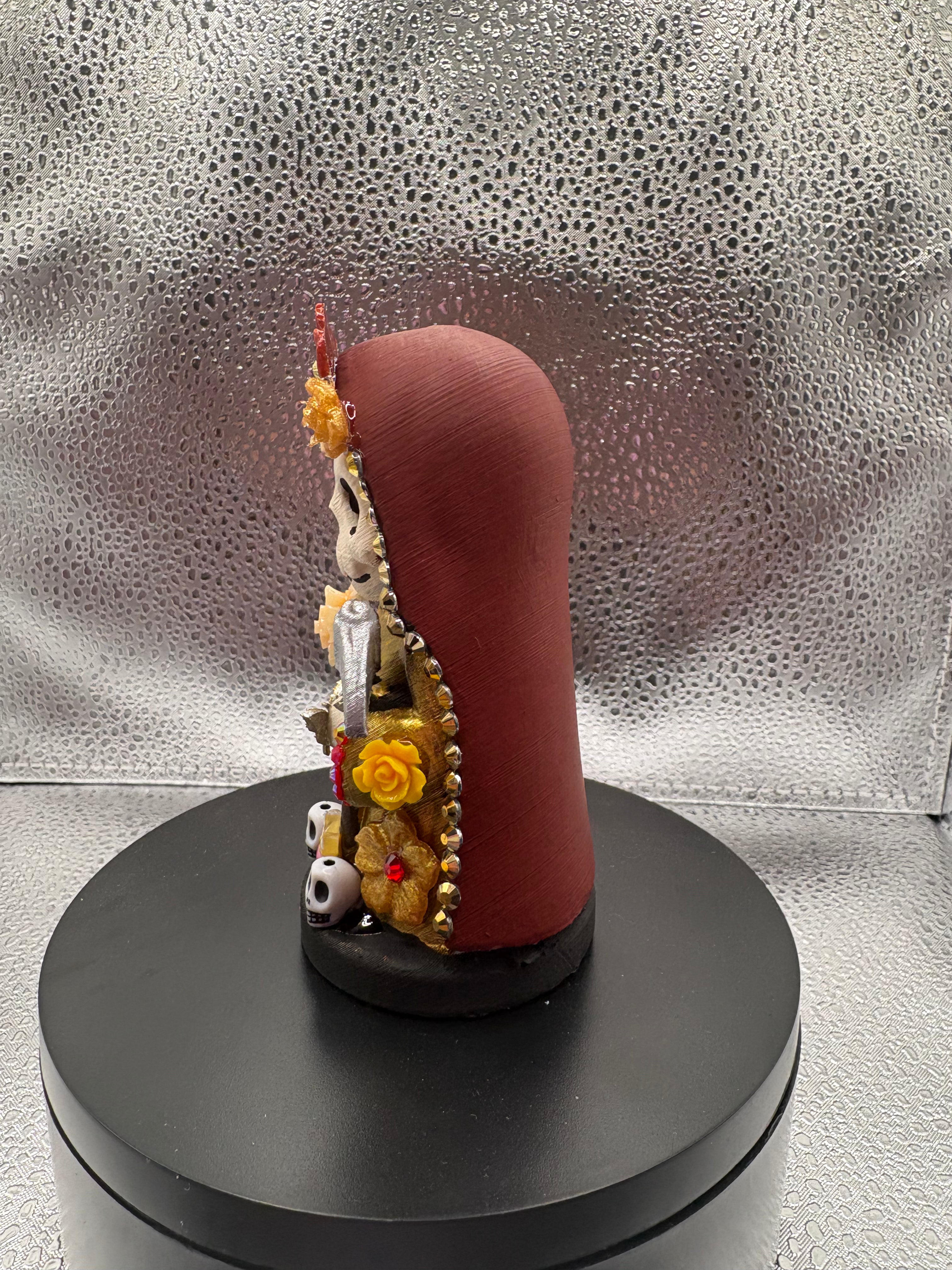 3.75" Santa Muerte Statue Burgundy and Gold