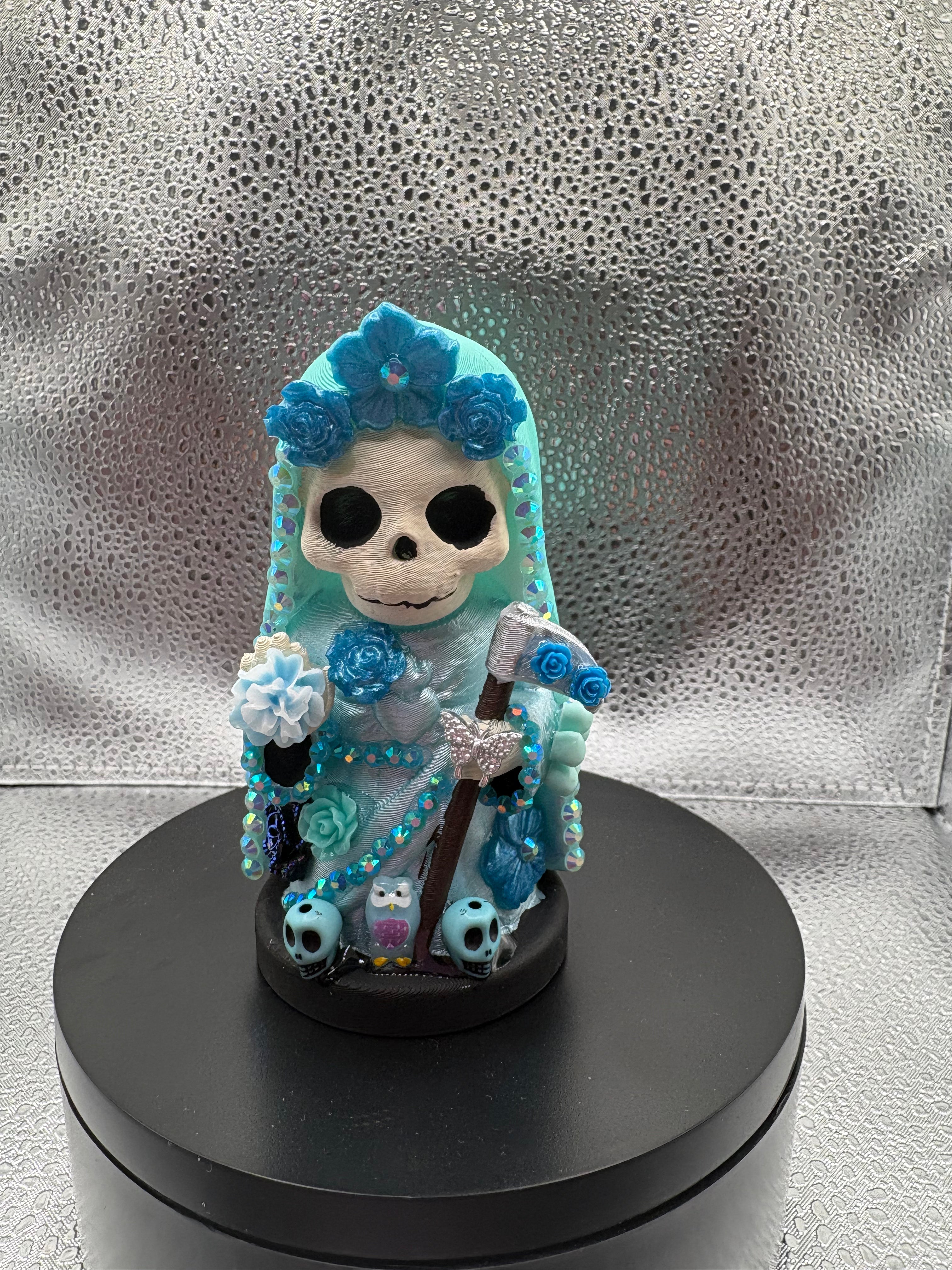 3.75" Santa Muerte Statue Baby Blue
