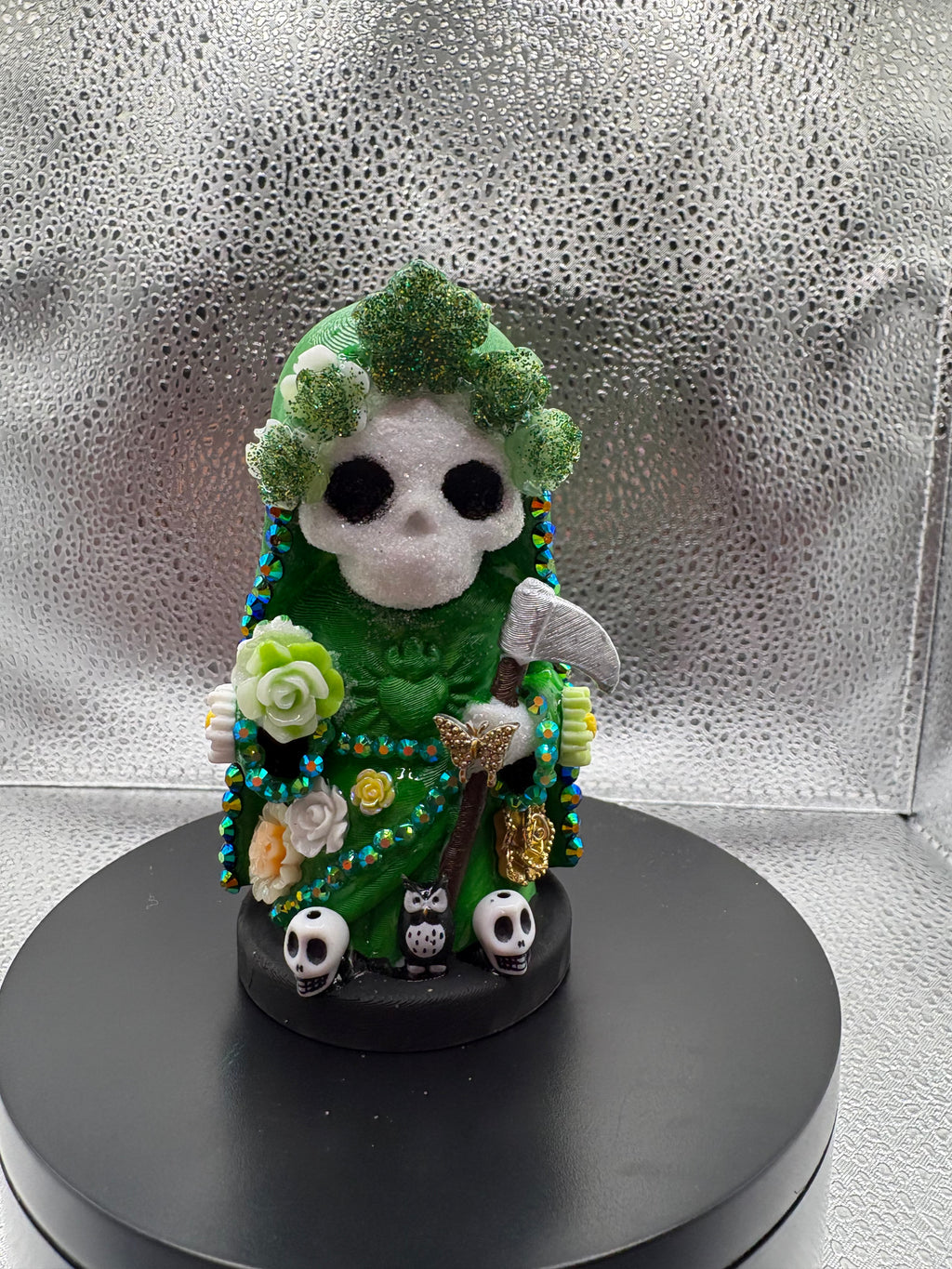 3.75" Santa Muerte Statue Emerald Green