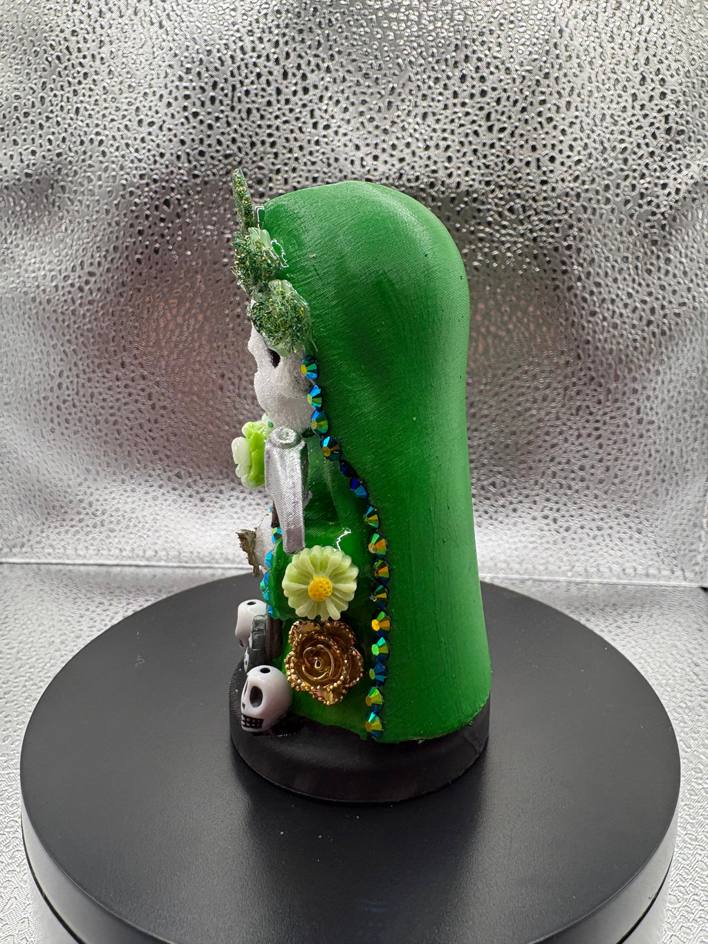 3.75" Santa Muerte Statue Emerald Green