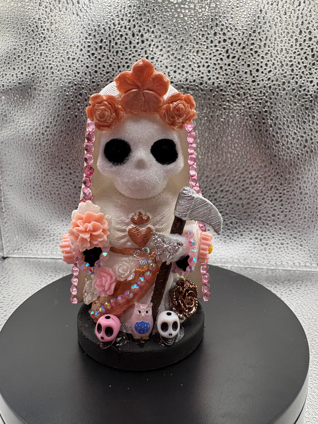 3.75" Santa Muerte Statue Rose Gold and Pearl