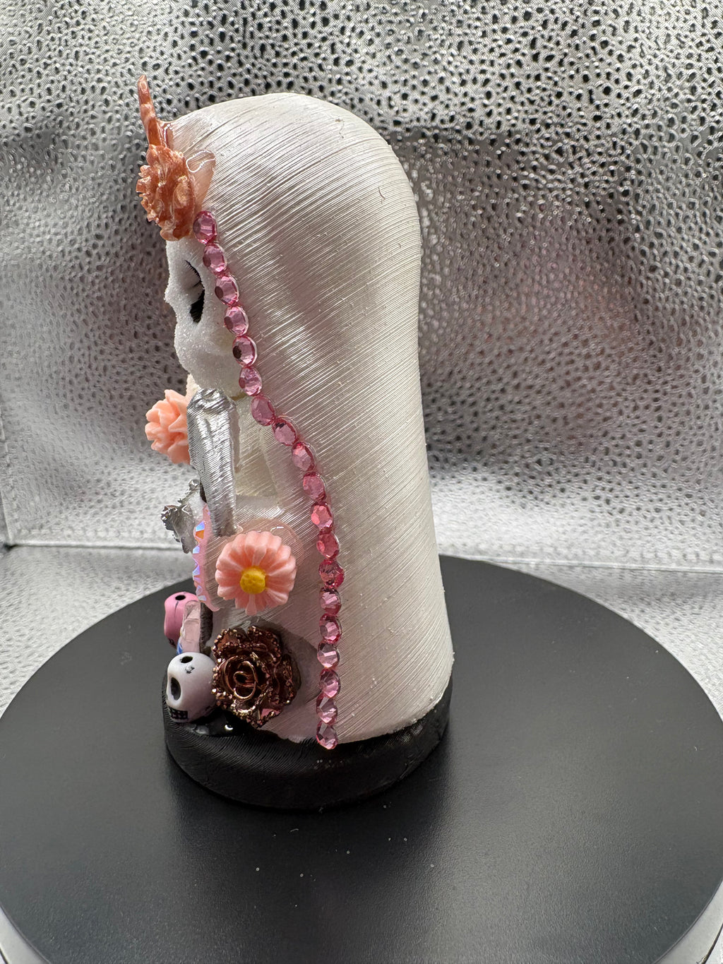 3.75" Santa Muerte Statue Rose Gold and Pearl