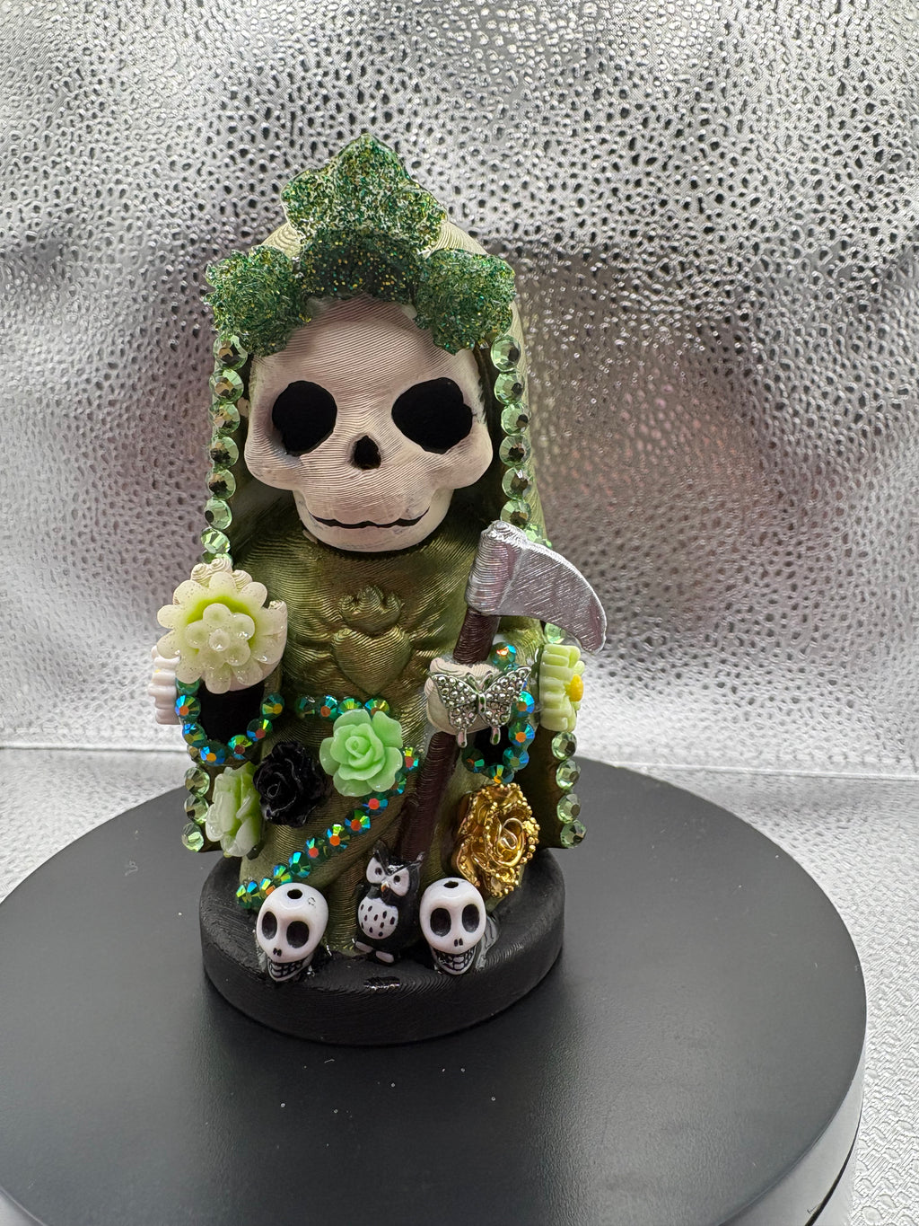 3.75" Santa Muerte Statue Green Gold