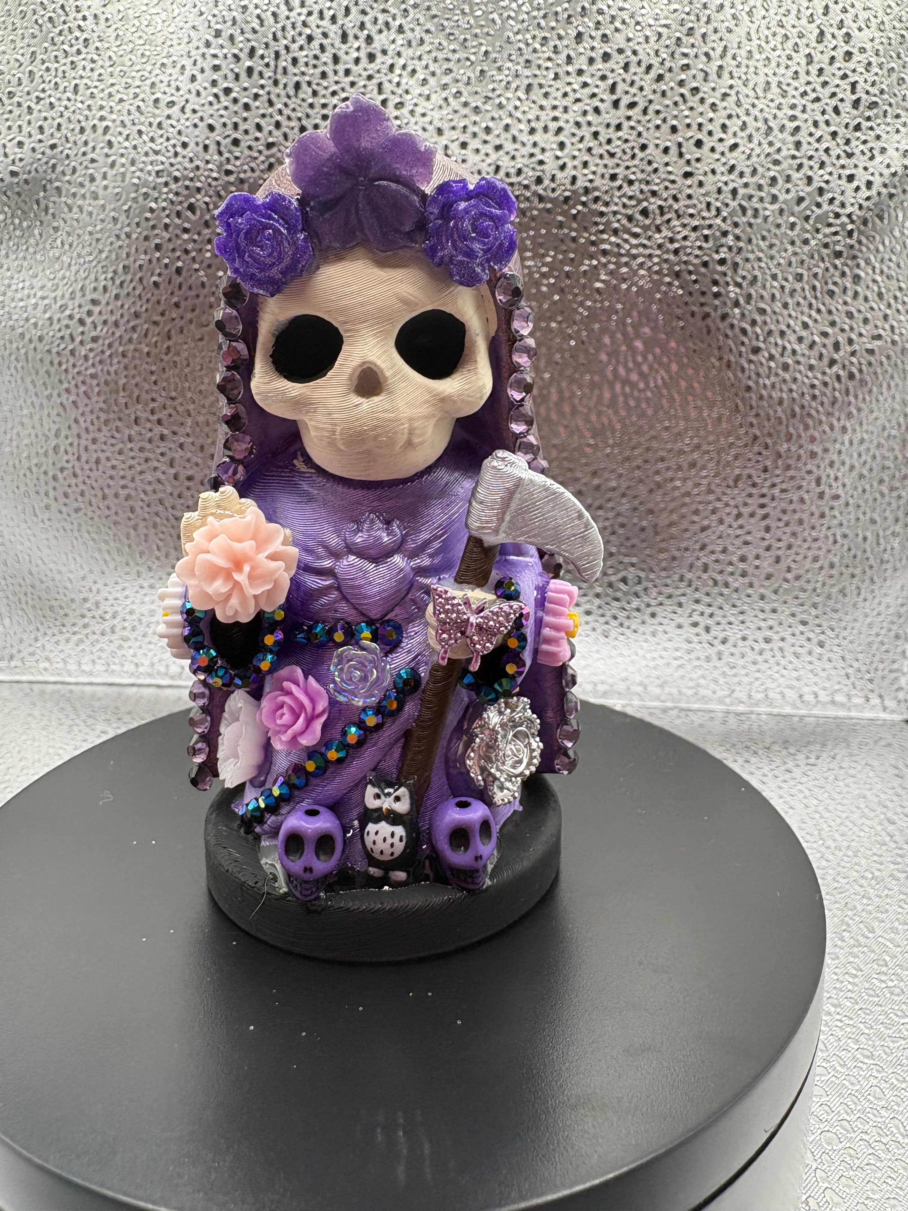3.75" Santa Muerte Statue Purple Gold