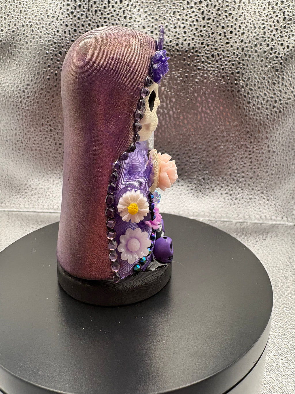 3.75" Santa Muerte Statue Purple Gold