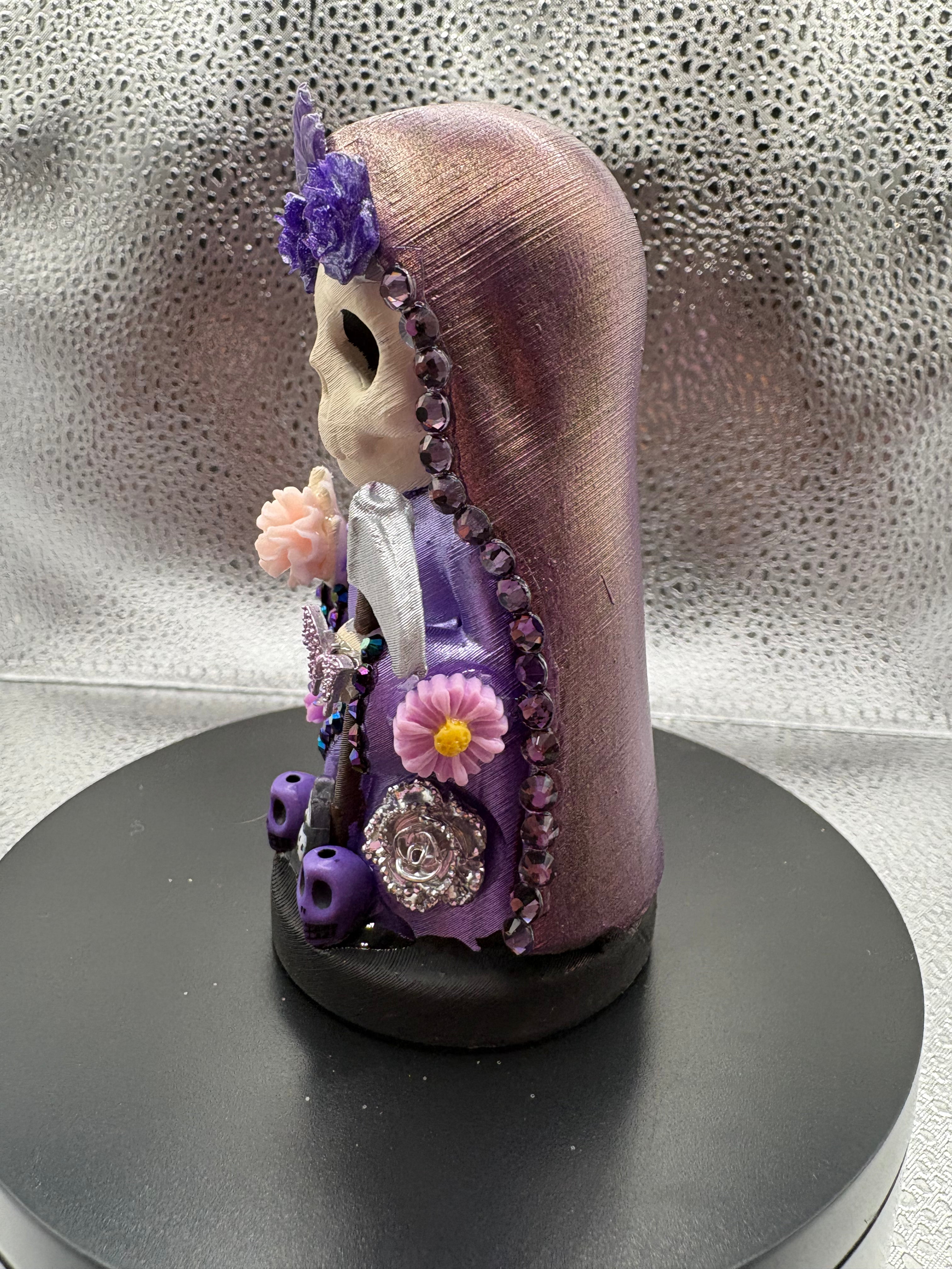 3.75" Santa Muerte Statue Purple Gold