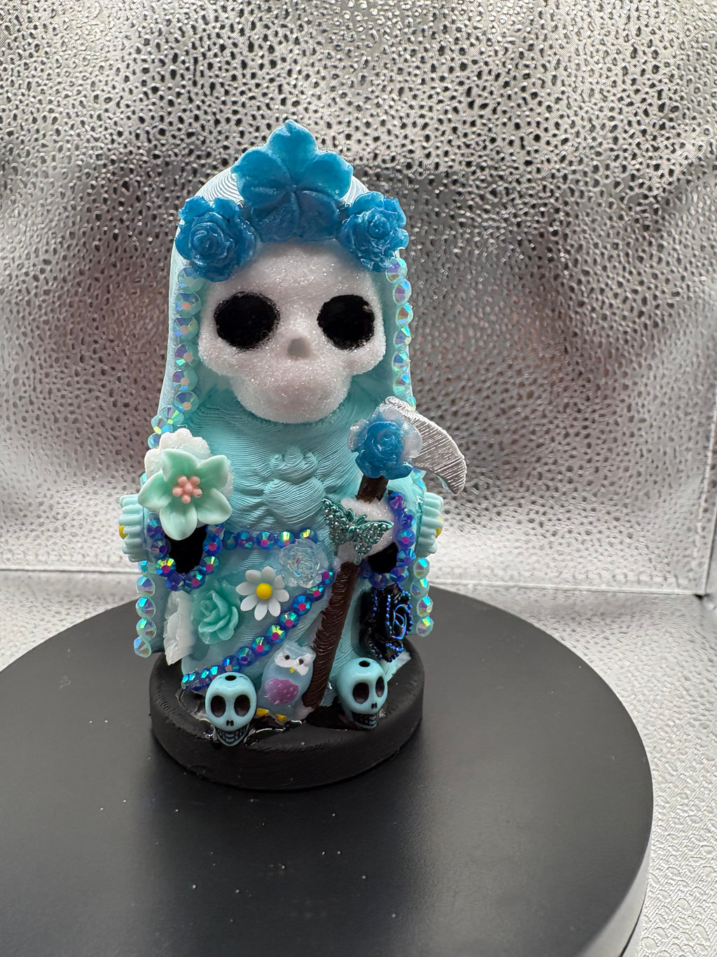 3.75" Santa Muerte Statue Ice Blue