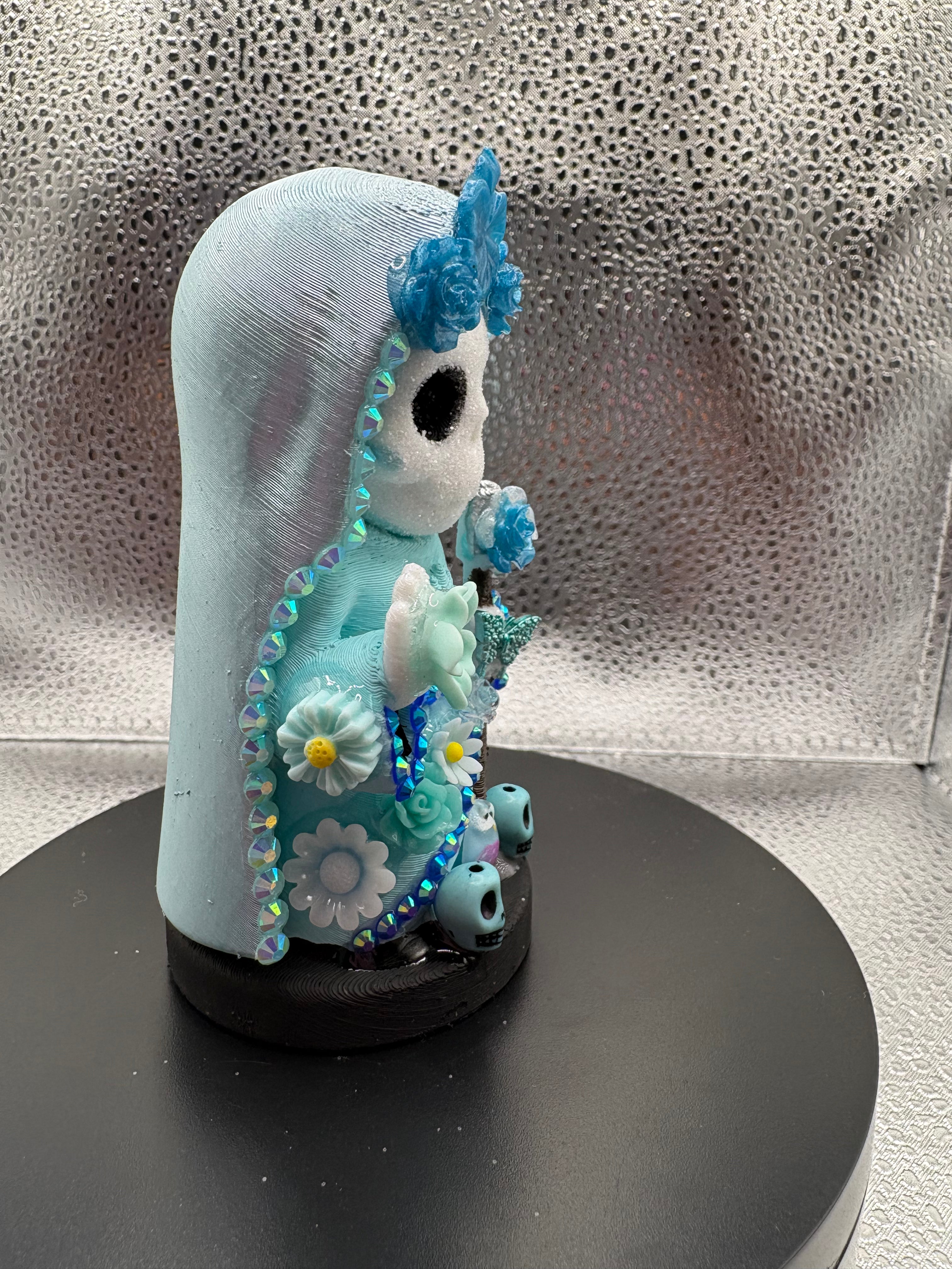 3.75" Santa Muerte Statue Ice Blue