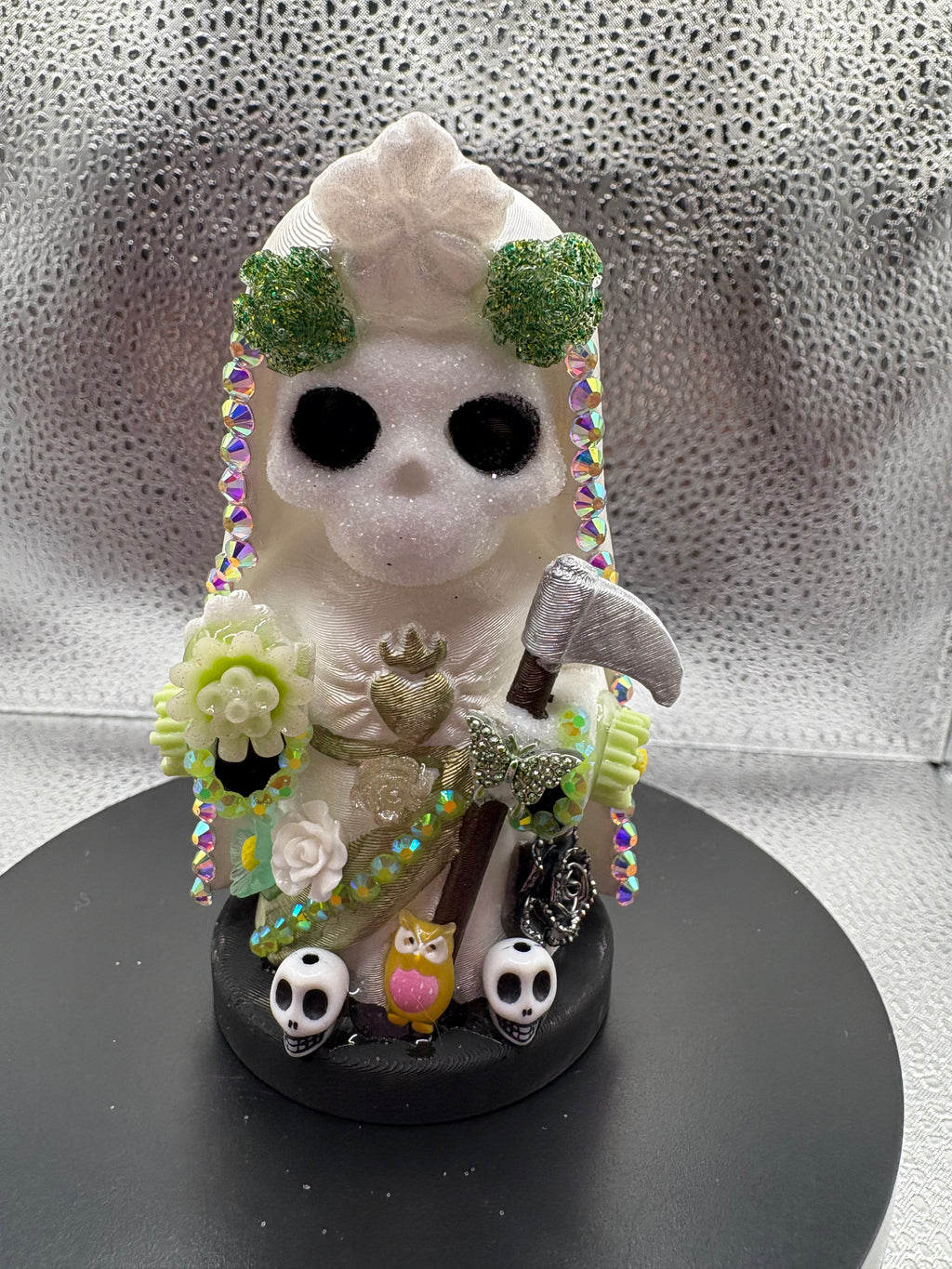 3.75" Santa Muerte Statue Pearl and Green Gold