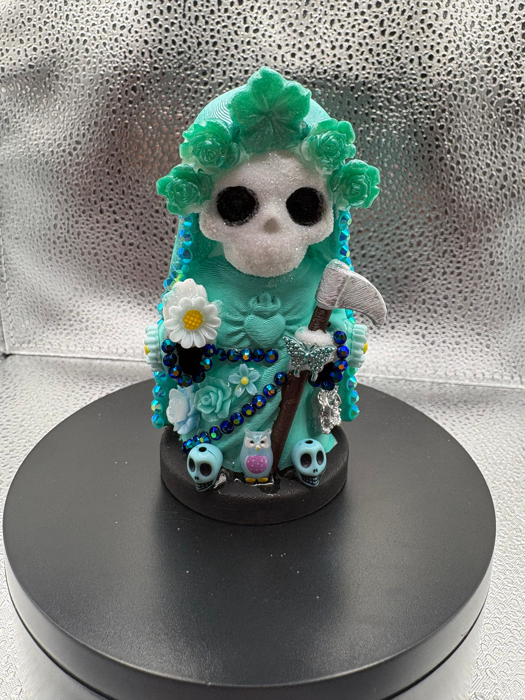 3.75" Santa Muerte Statue Teal